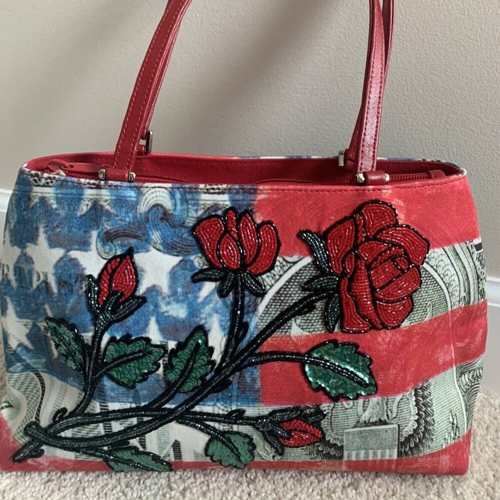 Isabella Fiore patriotic flag rose purse